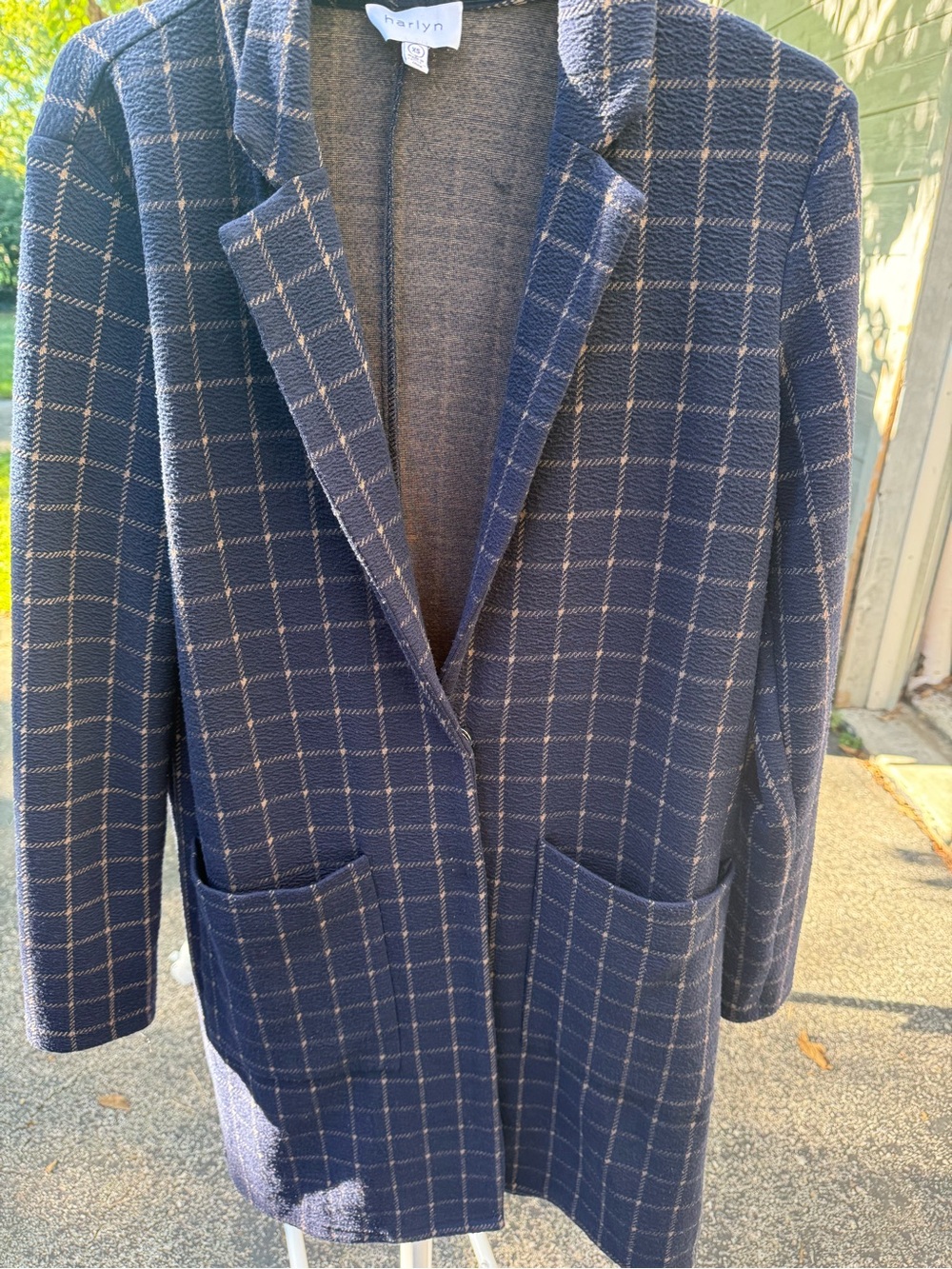 Marilyn Navy Windowpane Long Blazer